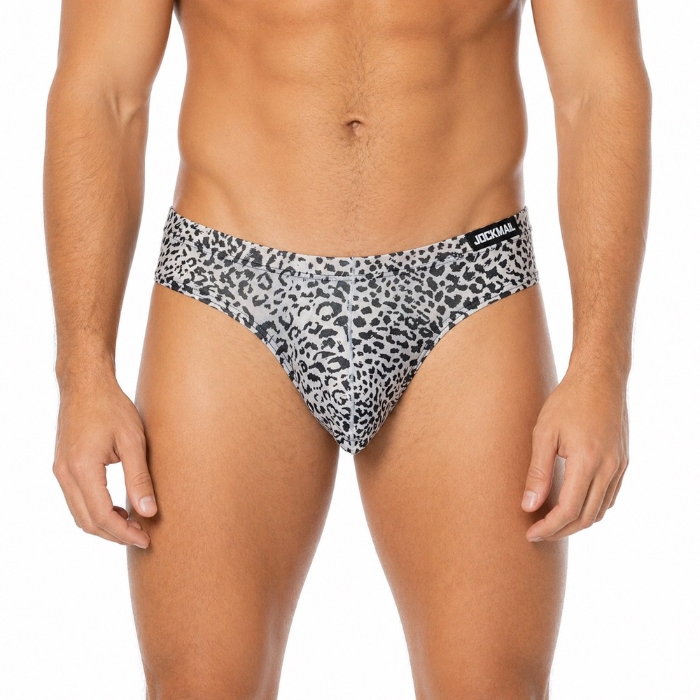 Jockmail Medium (27-30) Leopard Print Brief Black White Low Rise Underwear JM394